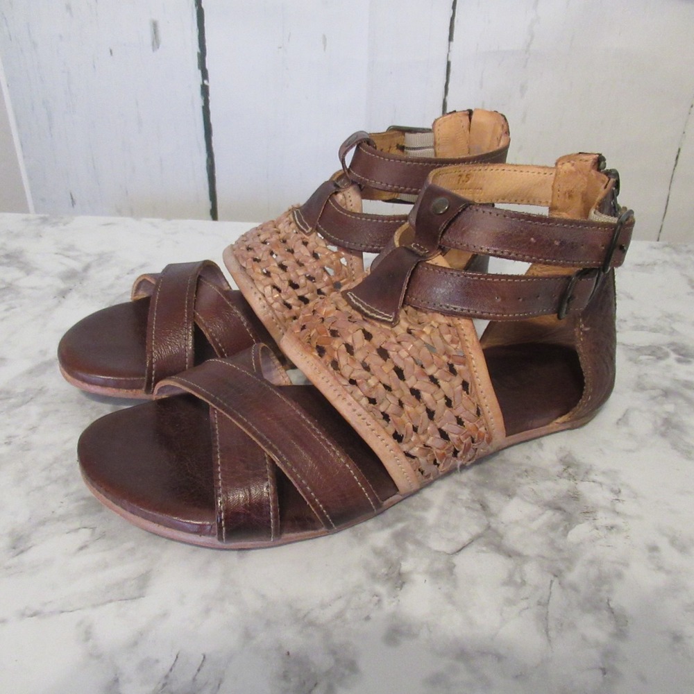 Bedstu Sandals 7.5 Brown Leather Woven Flats